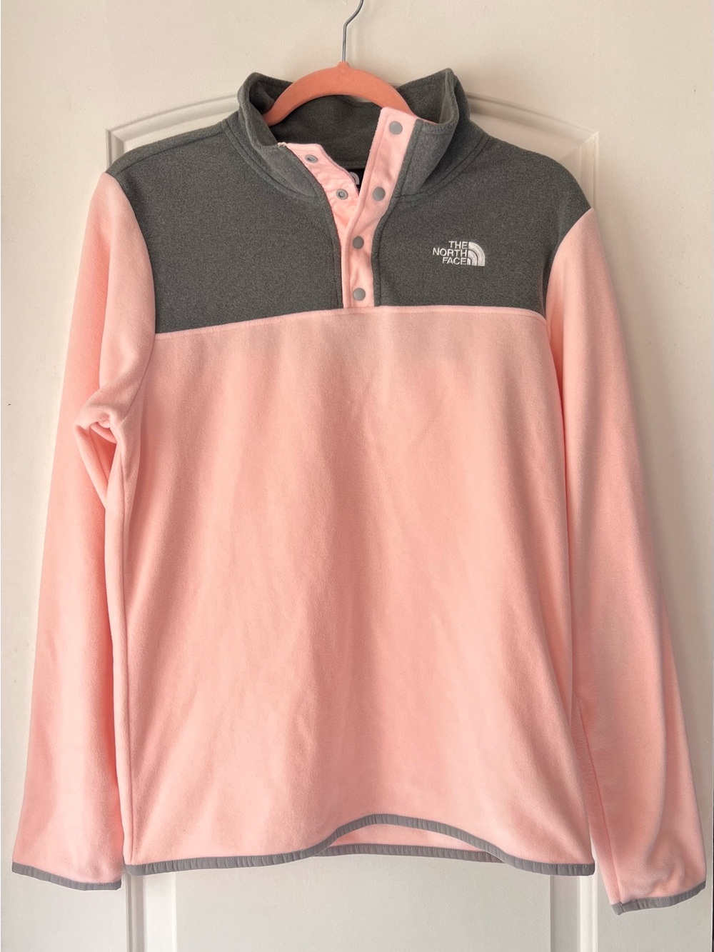 The North Face Pink and Gray Snap-Front Fleece Pullover